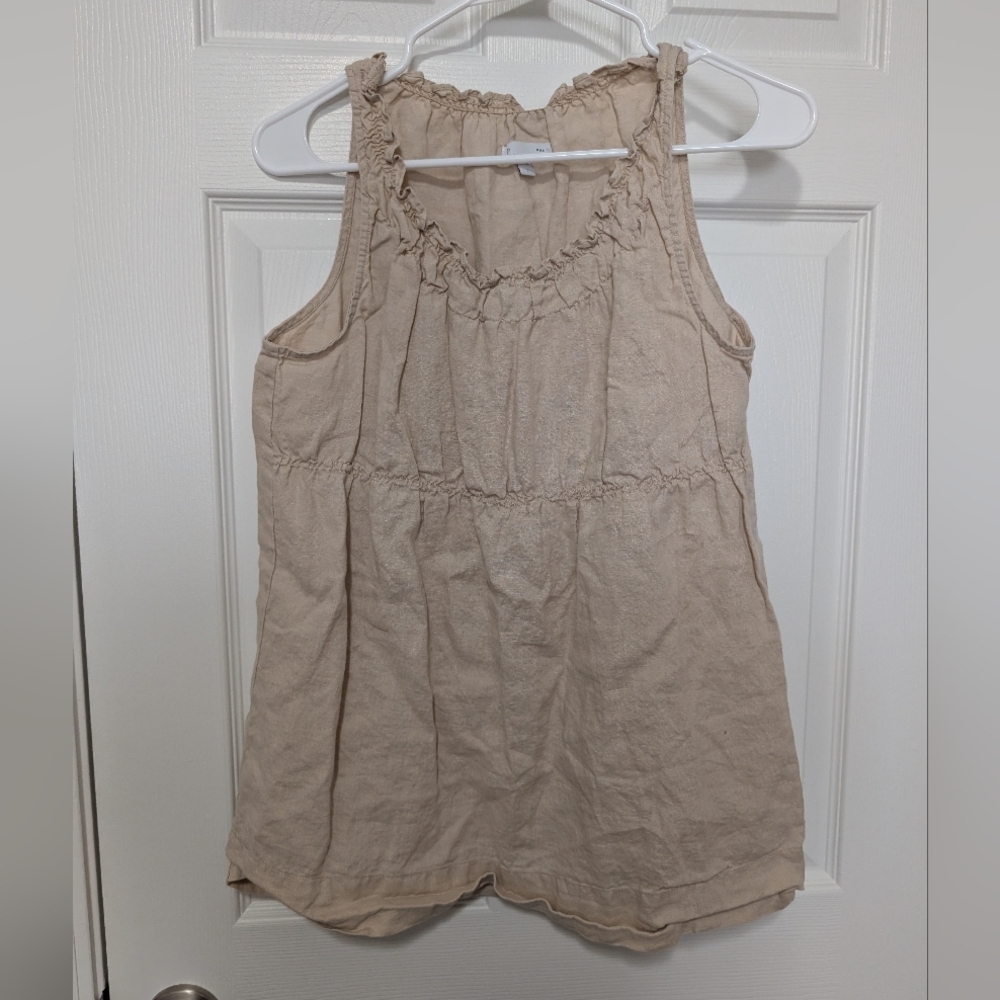 Gap,‎ Women's Large, 100% Linen Babydoll Tank Top, Khaki, Natural